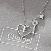 Hollow Heart-shaped with Key Silver Necklace for Women